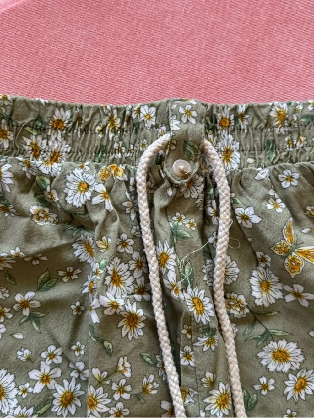 Btween Green Daisy Print Drawstring Pants with Olive Tank and matching head band - Picture 7 of 12